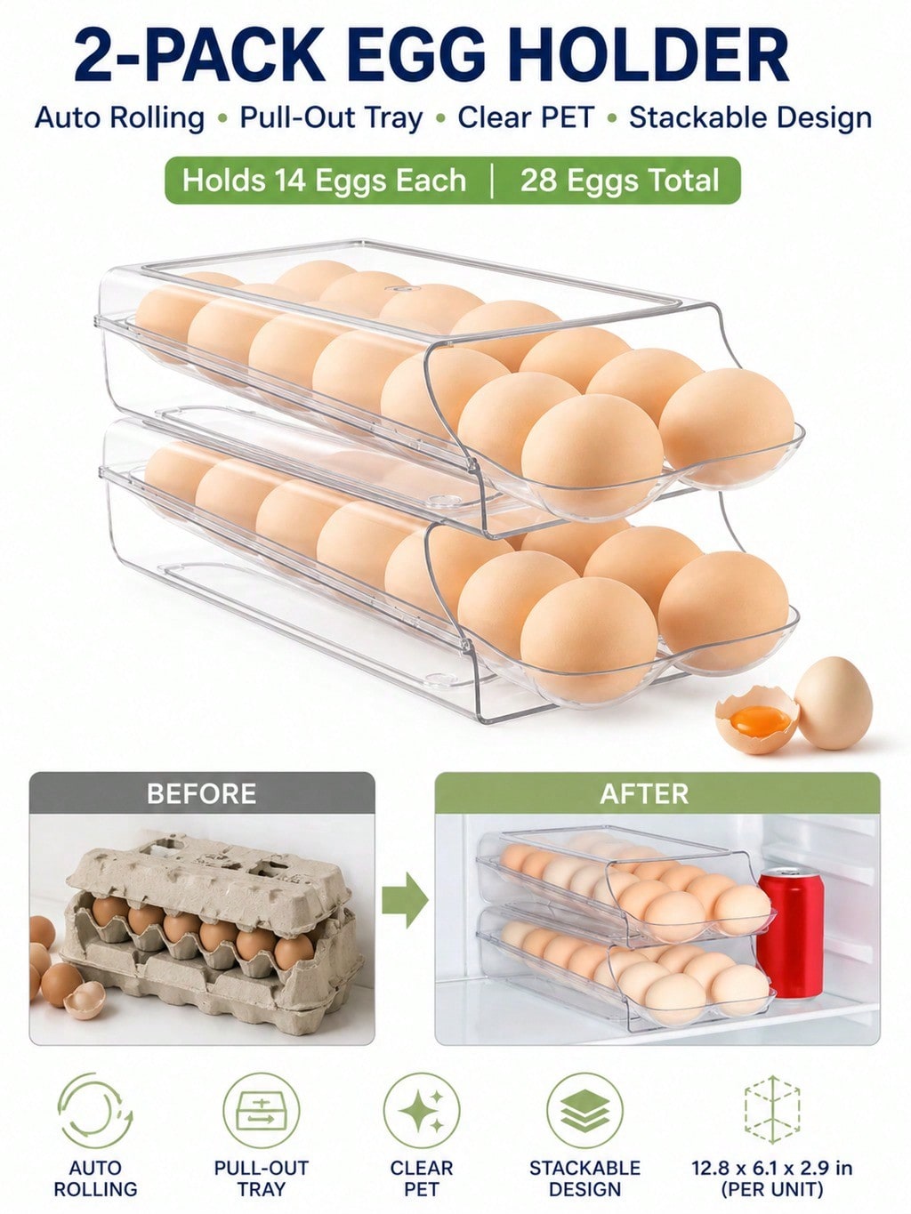 Meal Prep Egg - 2'li Paket Şeffaf Otomatik Döner Yumurta
